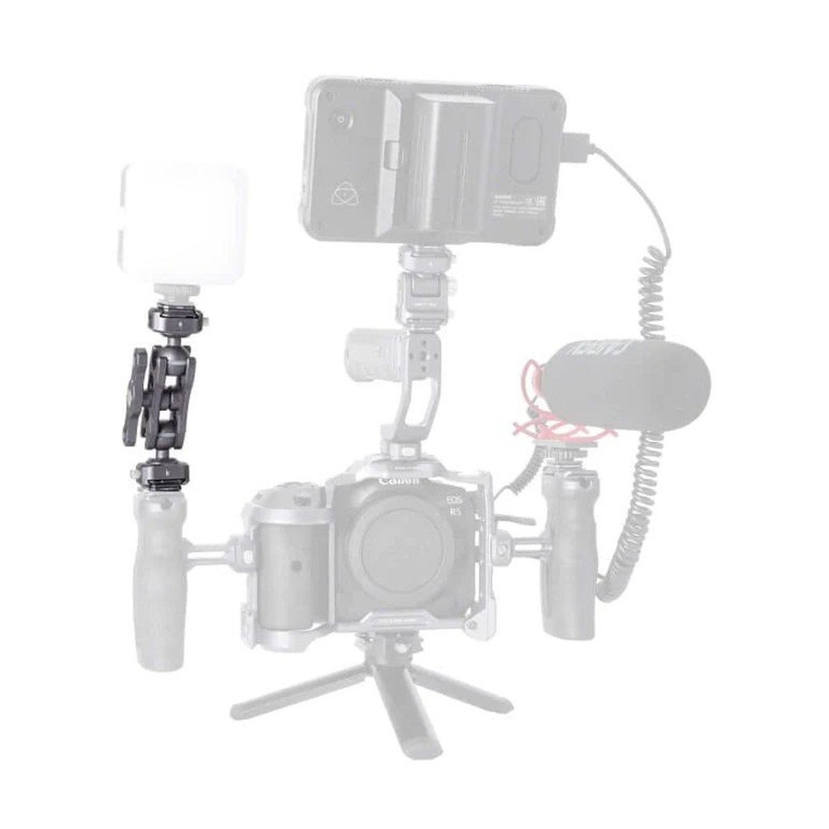Falcam F22 Dual Quick Release Monitor Mount Kit 2548 - Anwendungsbeispiel: Verstellbarer Gelenkarm mit Leuchte an Kamerarig.