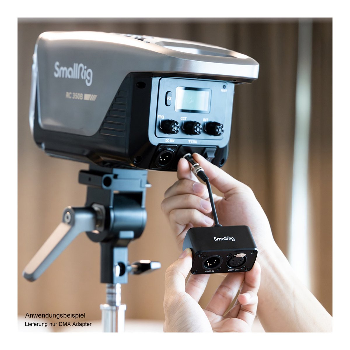 SmallRig 4390 DMX Adapter - Anwendungsbeispiel: SmallRig DMX-Adapter wird an SmallRig RC 350B angeschlossen