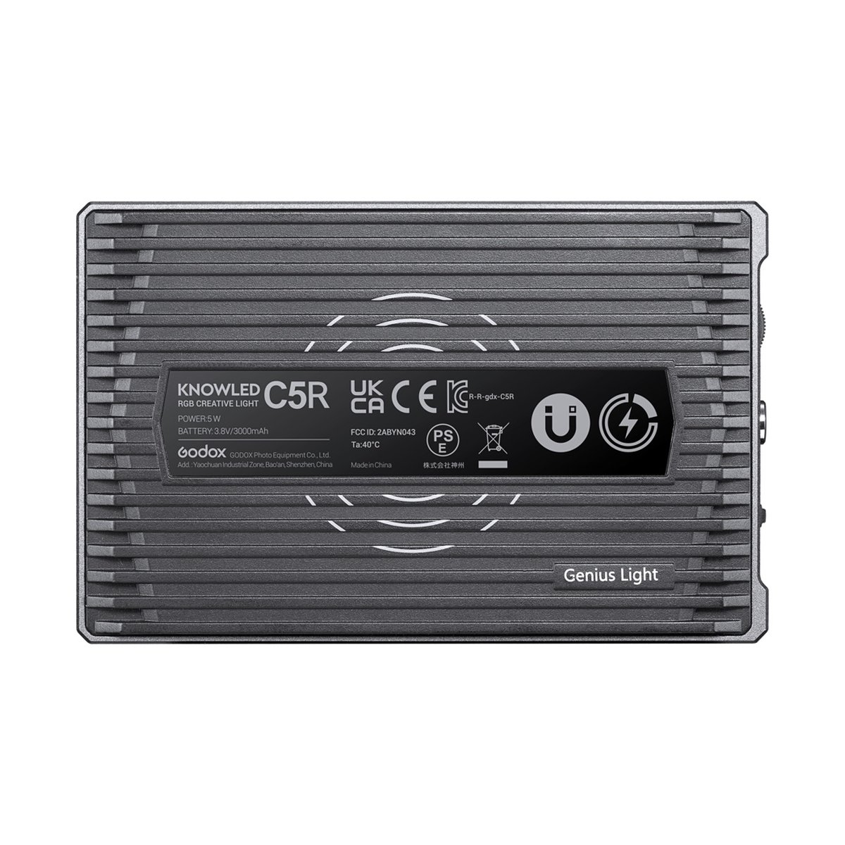 Godox C5R Mobile RGB LED light - Rückansicht des Godox Knowled C5R RGB Creative Light mit technischen Spezifikationen und Labels.