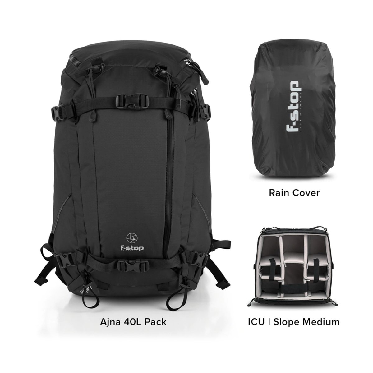 F-Stop Ajna Essentials Bundle Anthrazit (Schwarz) - Lieferumfang: F-stop Ajna 40L Rucksack, Regenschutz und Kamera-Einsatz F-Stop Ajna Essentials Bundle Anthrazit (Schwarz) - Lieferumfang: F-stop Ajna 40L Rucksack, Regenschutz und Kamera-Einsatz