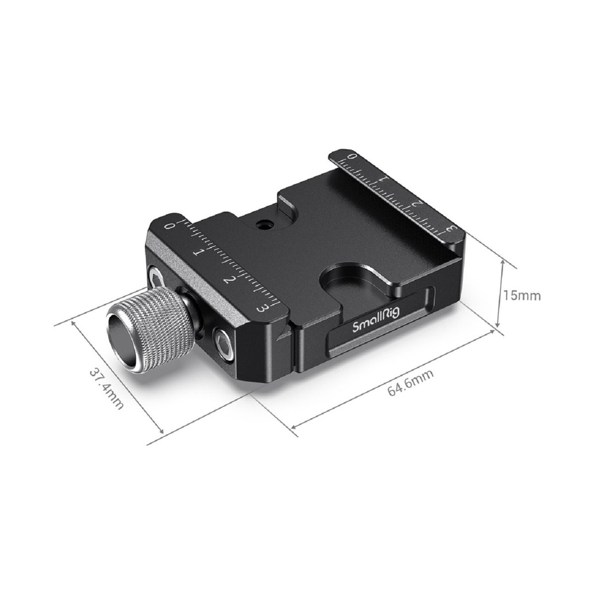 SmallRig 2506 Arca-Type QR Clamp für DJI Ronin S/SC, Zhiyun Cran-W Serie - SmallRig Kamerazubehör: Isometrische Ansicht mit Bemaßungen. SmallRig 2506 Arca-Type QR Clamp für DJI Ronin S/SC, Zhiyun Cran-W Serie - SmallRig Kamerazubehör: Isometrische Ansicht mit Bemaßungen.