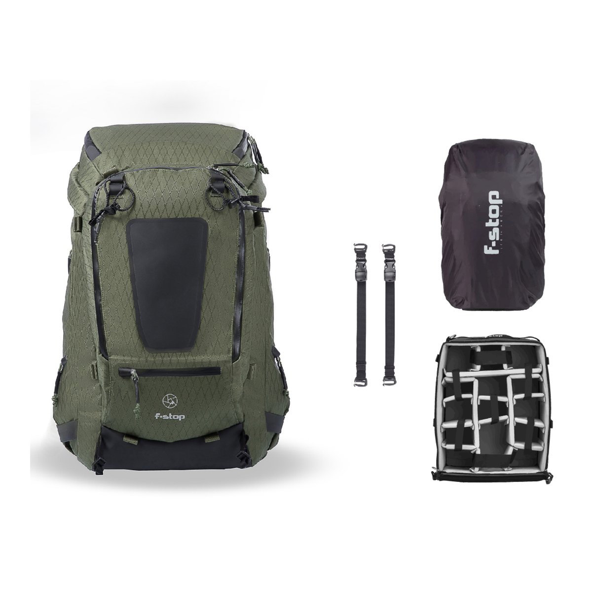 F-Stop DuraDiamond Tilopa Bundle - Zypresse - LIEFERUMFANG: Grüner F-stop Rucksack mit Regenhaube, Gurten und Kamera-Inlay