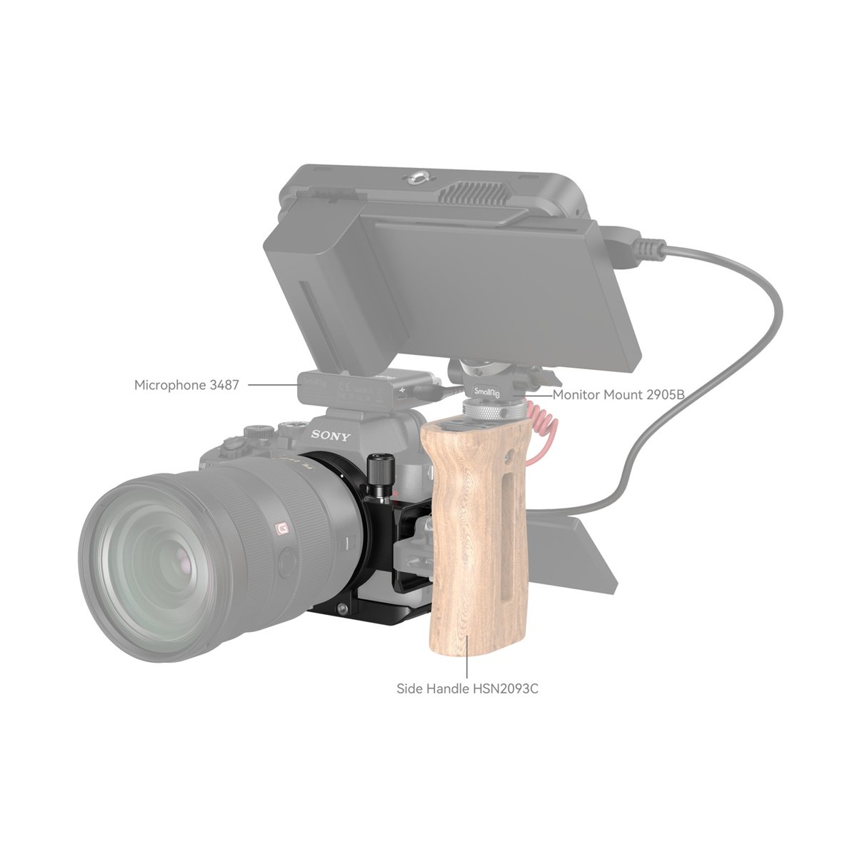 SmallRig 4148 Drehbares Horizontal- Vertikal Montageplatten-Kit - Montagebeispiel: Kamera-Rig mit Side Handle, Mikrofon und Monitor
