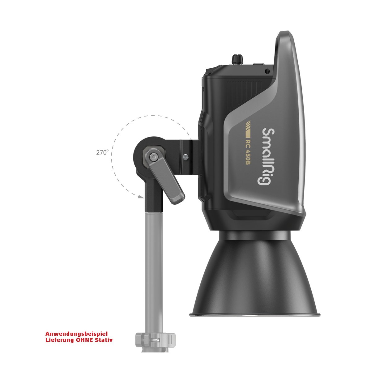 SmallRig 3976 RC 450B Bi-Color LED- Videoleuchte - Anwendungsbeispiel: Detailansicht SmallRig RC 450B Studioleuchte mit 270° Neigungsverstellung