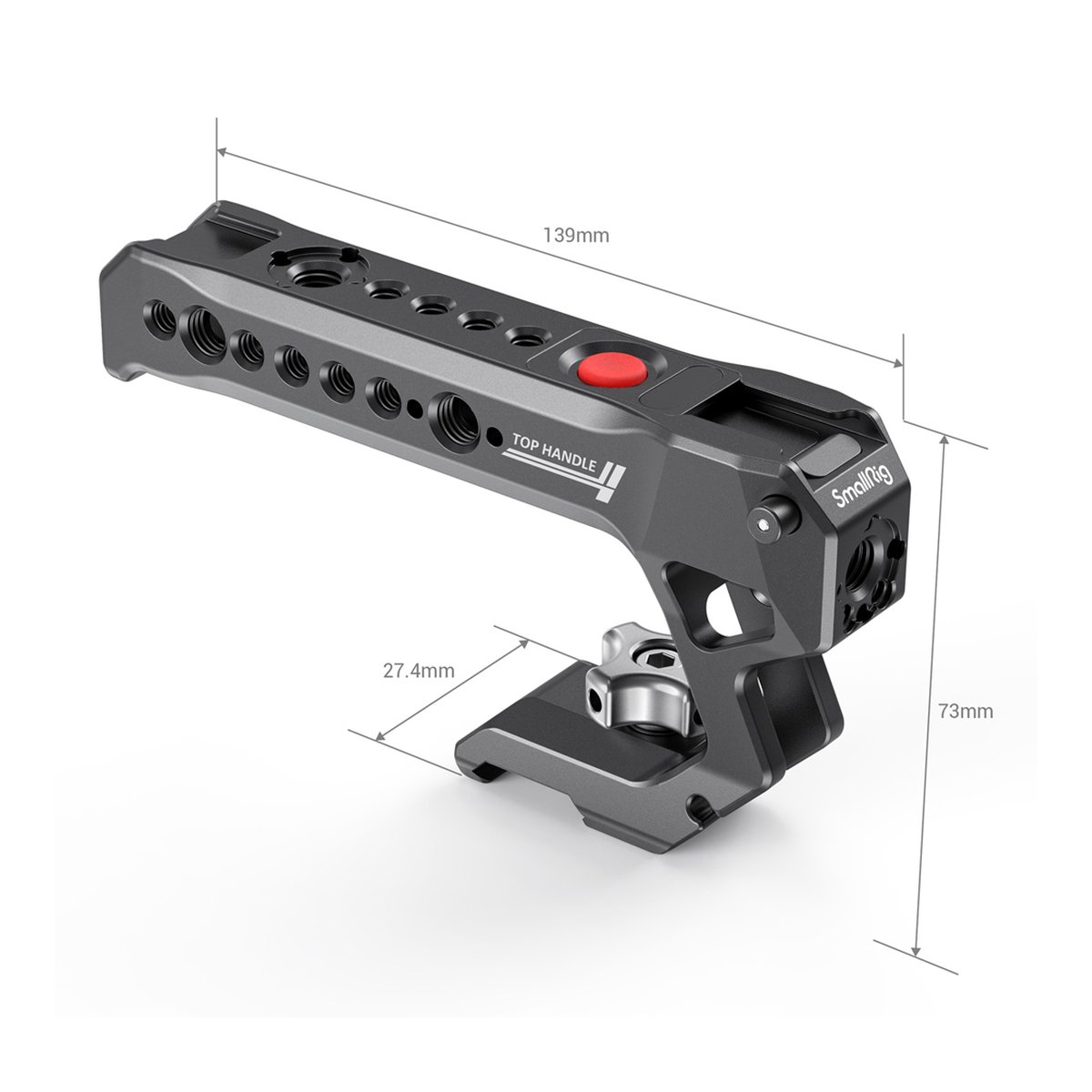 SmallRig 3322 Nato Top Handle with Record Start/Stop Remote Trigger - Dimensionale Ansicht der SmallRig Top Handle mit Massangaben.