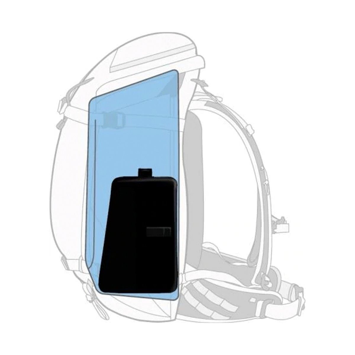 F-Stop Ajna Essentials Bundle Anthrazit (Schwarz) - Schnittansicht Rucksack: Trinksystemfach mit eingesetzter Trinkblase