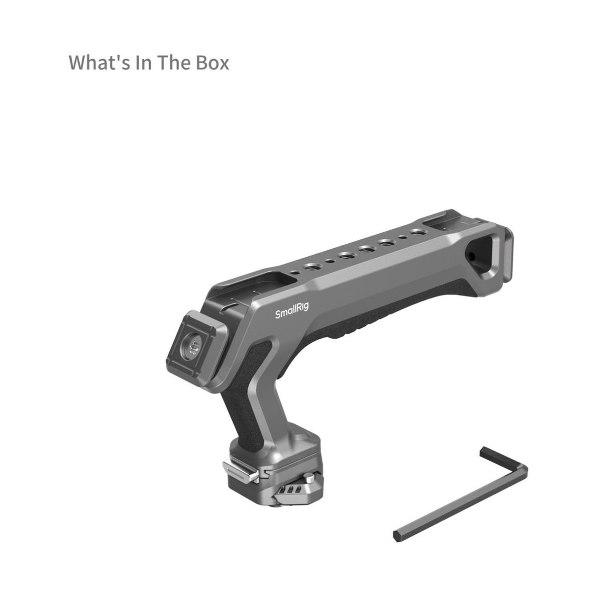SmallRig 4483 HawkLock H21 QR Top Handle Kit - Lieferumfang: SmallRig Kamera-Griff und Inbusschlüssel auf weißem Hintergrund.