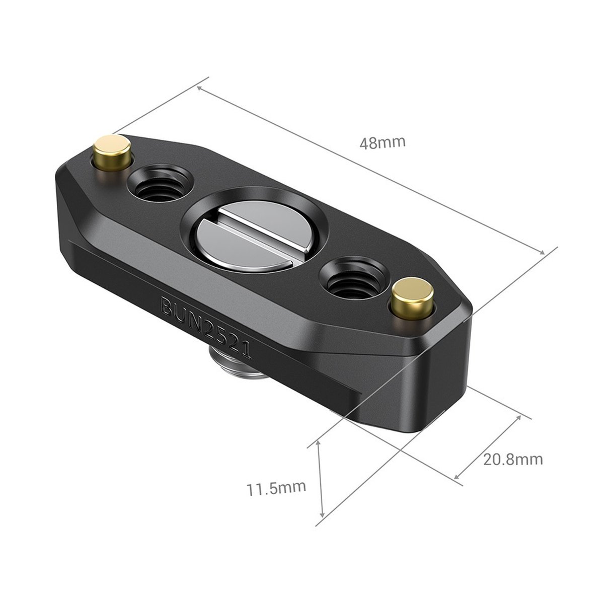 SmallRig 2521B NATO-Schiene mit Arri Locating - Produktansicht mit Maßen: 48mm Länge, 20.8mm Breite, 11.5mm Höhe. SmallRig 2521B NATO-Schiene mit Arri Locating - Produktansicht mit Maßen: 48mm Länge, 20.8mm Breite, 11.5mm Höhe.