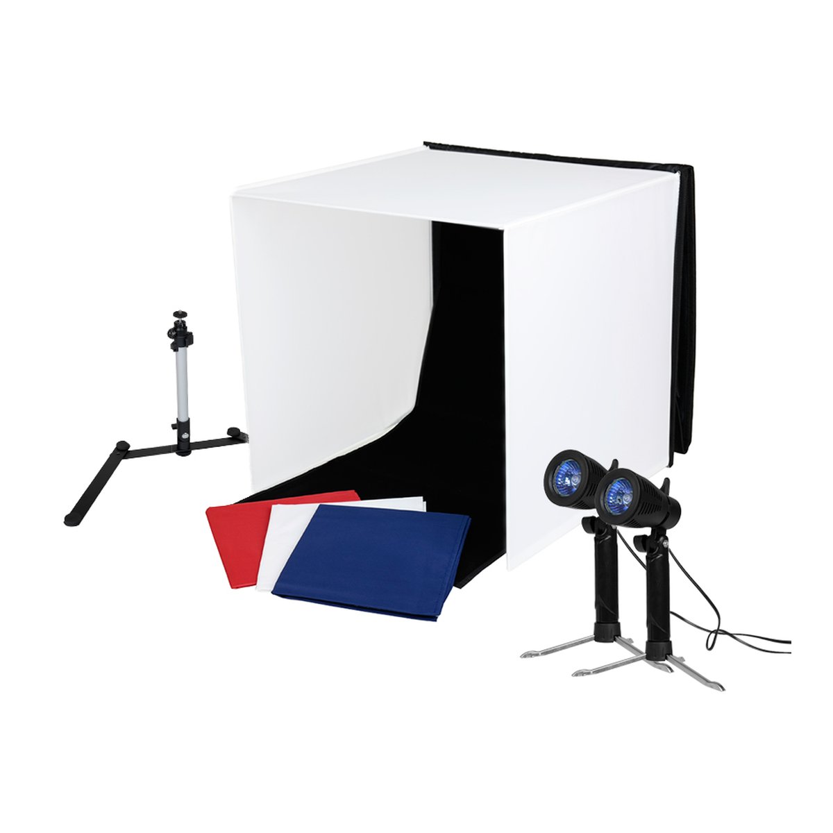 Caruba Tragbares Fotostudio 40x40x40cm mit Separaten Halogenlampen - LIEFERUMFANG