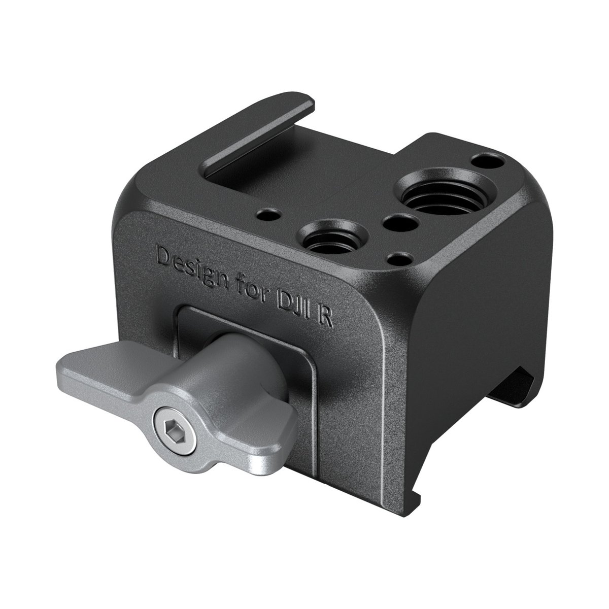 SmallRig 3025 Klammer-Zubehörhalterung für DJI RS 2/RSC 2/RS 3/RS 3 Pro - Überblick: Schwarzer Montageadapter mit Klemmhebel und 'Design for DJI R' Aufdruck.