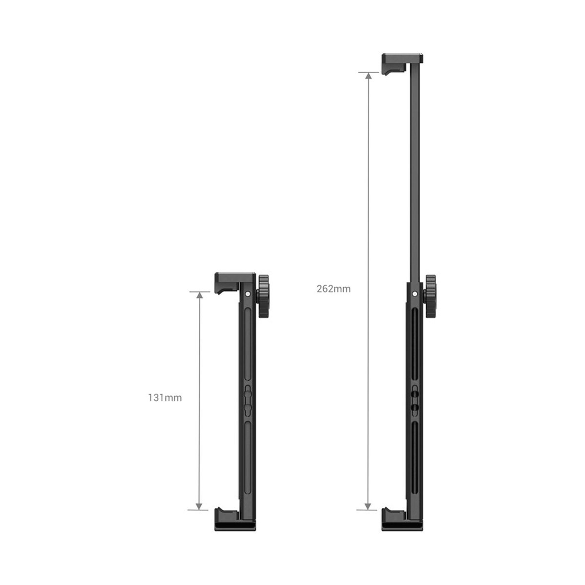 SmallRig 2929B Tablet Halterung mit Doppelgriff für iPad - Messungen: Produkt kompakt (131mm) und ausgefahren (262mm)