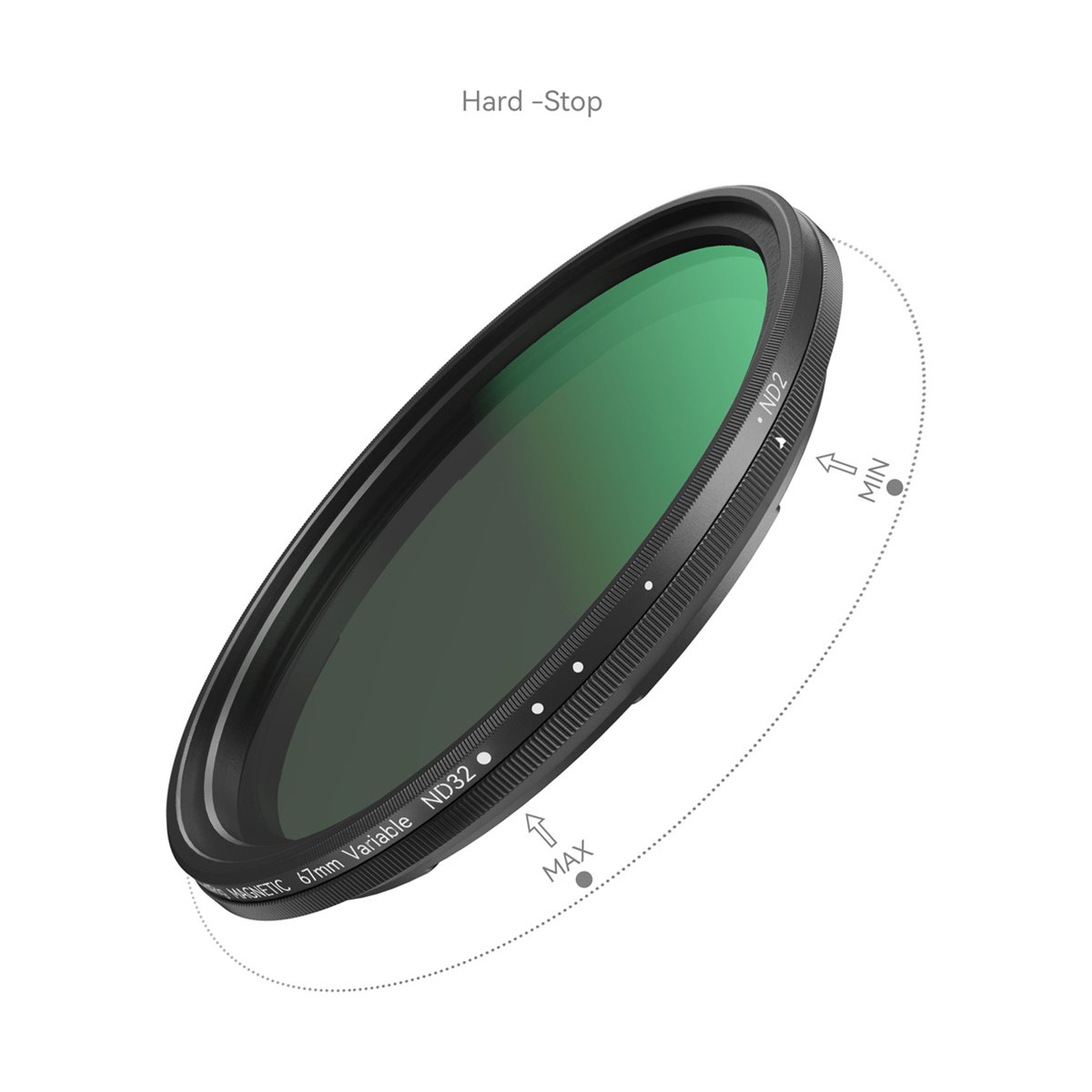 SmallRig 4725 Attachable VND Filter Kit ND2-ND32 (1-5 St) + T-Mount Adapter 67 mm - Detailansicht: Variabler ND-Filter mit Einstellbereich von ND2 bis ND32 und Hard-Stop-Funktion.