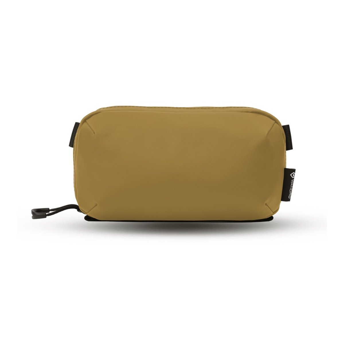 WANDRD Tech Bag Small Dallol Yellow - Draufsicht: Olivfarbene, rechteckige Tasche mit Wandrd-Label an der Seite und Kordelzug.