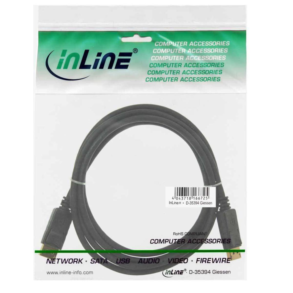 InLine 20Pol Displayport Kabel 2m Schwarz