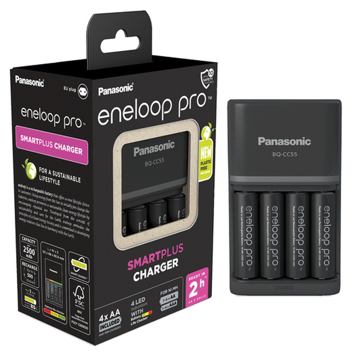Panasonic eneloop BQCC55 inkl. 4xAA 2500 mAh, Smart & Quick Charger  Panasonic eneloop BQCC55 inkl. 4xAA 2500 mAh, Smart & Quick Charger