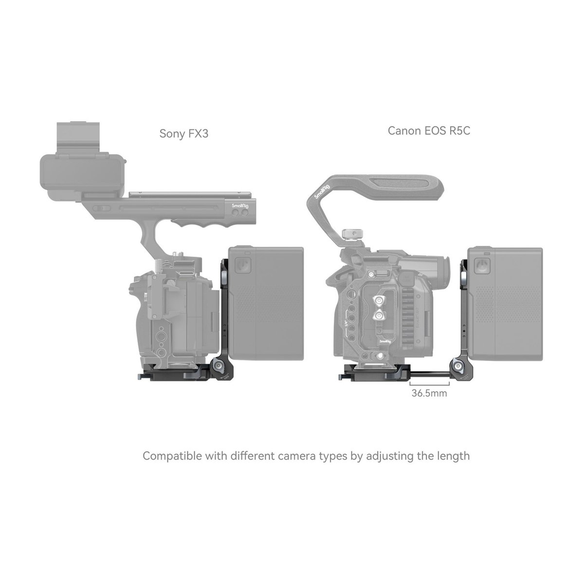 SmallRig 4505 V-Mount Akku-Montageplatte - Kompatibilitätsansicht der verstellbaren Batterieplatte für Sony FX3 und Canon EOS R5C.