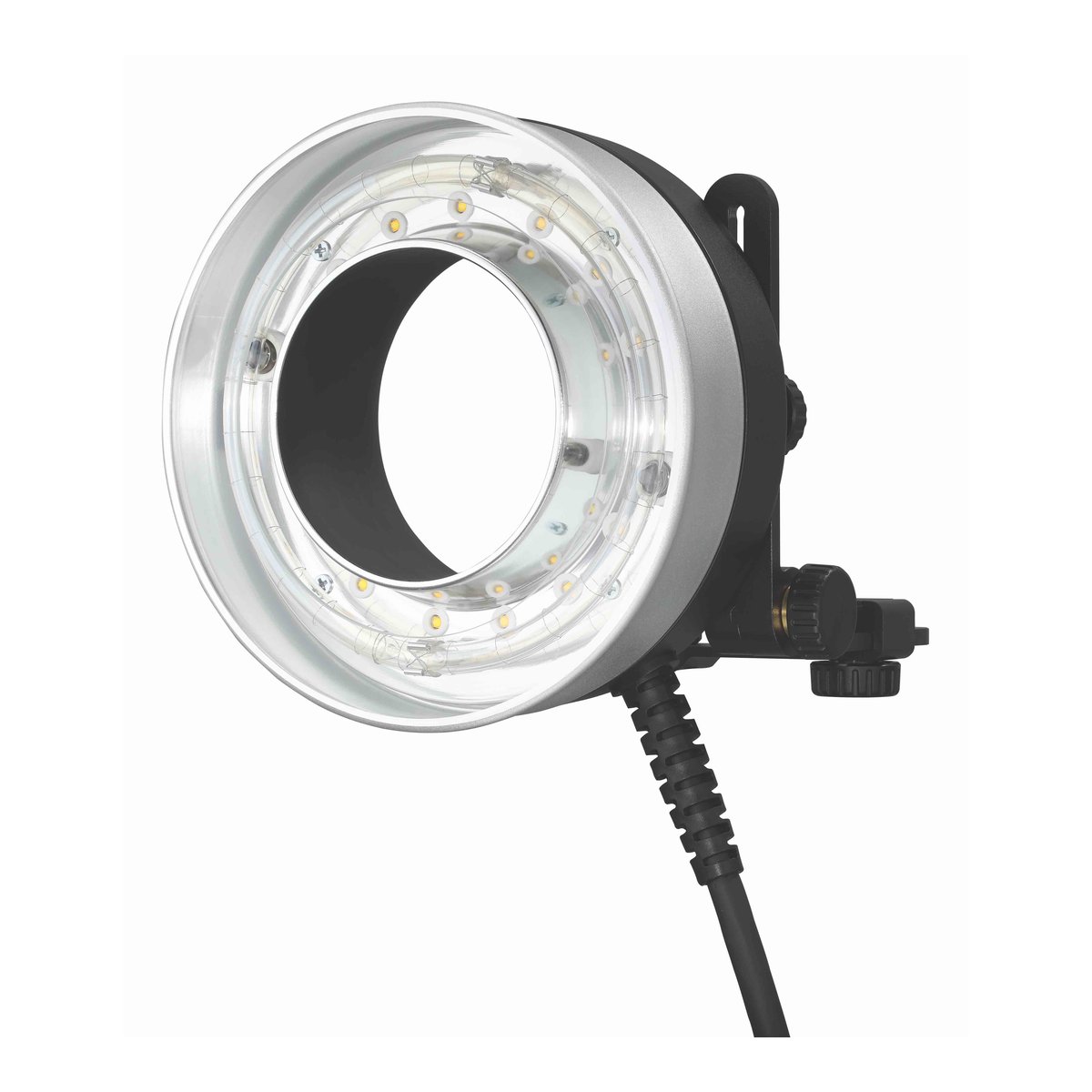 Godox R1200 Ringblitzkopf für AD1200Pro - Frontansicht Ringleuchte mit LEDs und Halterung