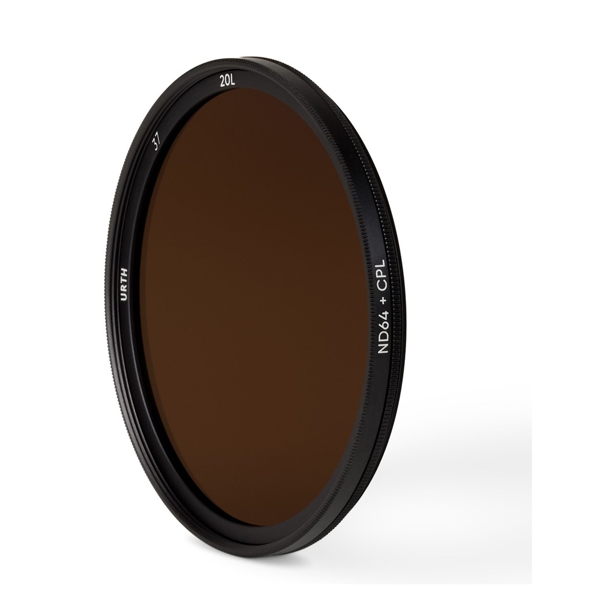 Urth 37mm Circular Polarizing (CPL) + ND64 Objektivfilter (Plus+) - Detailansicht: URTH ND64 + CPL Kamerafilter (37mm) mit Beschriftung.