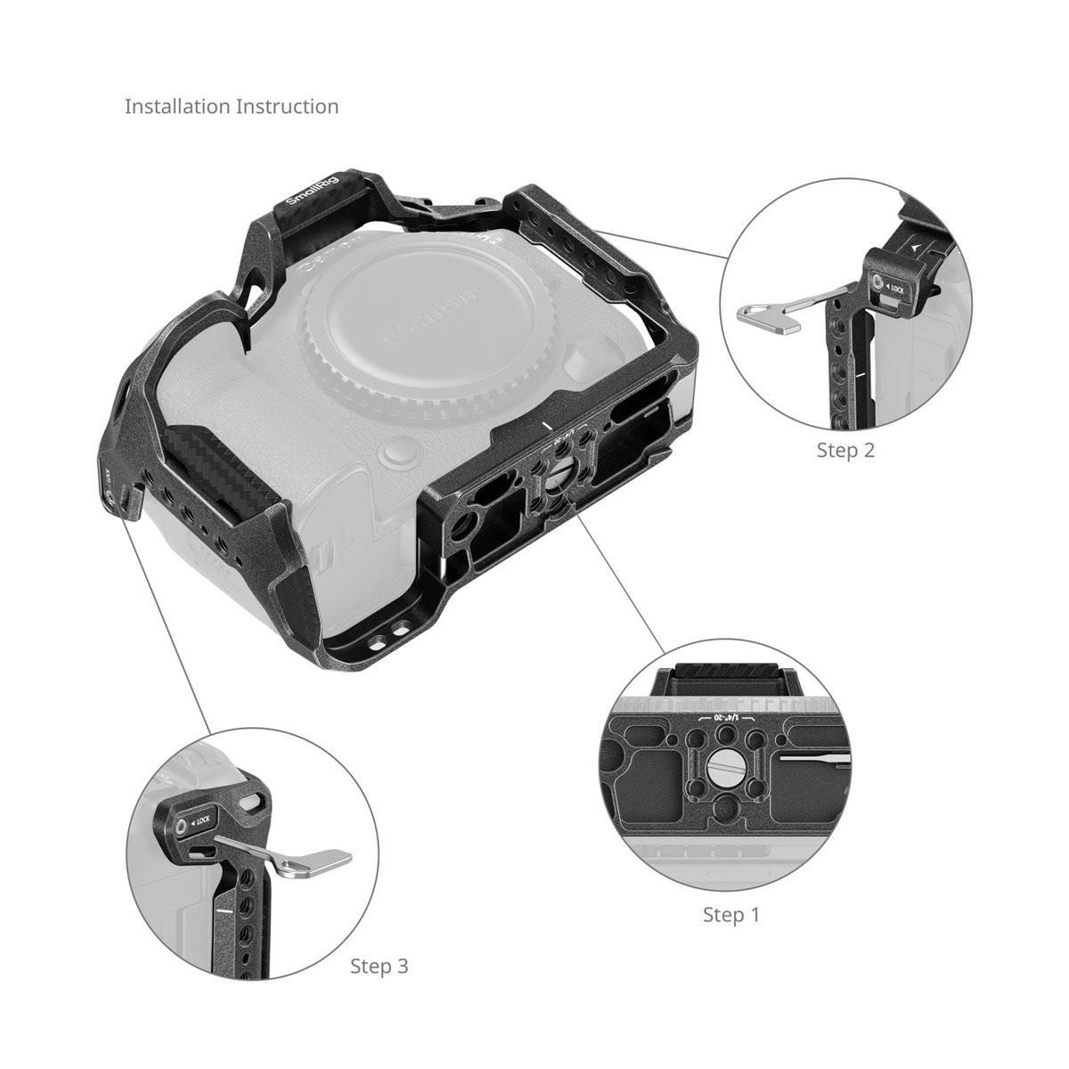 SmallRig 4975 Black Mamba Cage f. Canon EOS R5 II - Anwendungsbeispiel: Kamera-Cage-Montageanleitung mit Detailansichten SmallRig 4975 Black Mamba Cage f. Canon EOS R5 II - Anwendungsbeispiel: Kamera-Cage-Montageanleitung mit Detailansichten