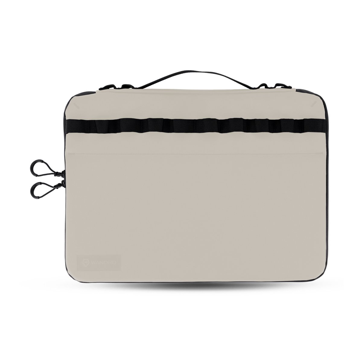 WANDRD Laptop Case 16" Tan - Frontansicht der beigen Tech-Pouch mit Tragegriff und horizontalen Gurtschlaufen
