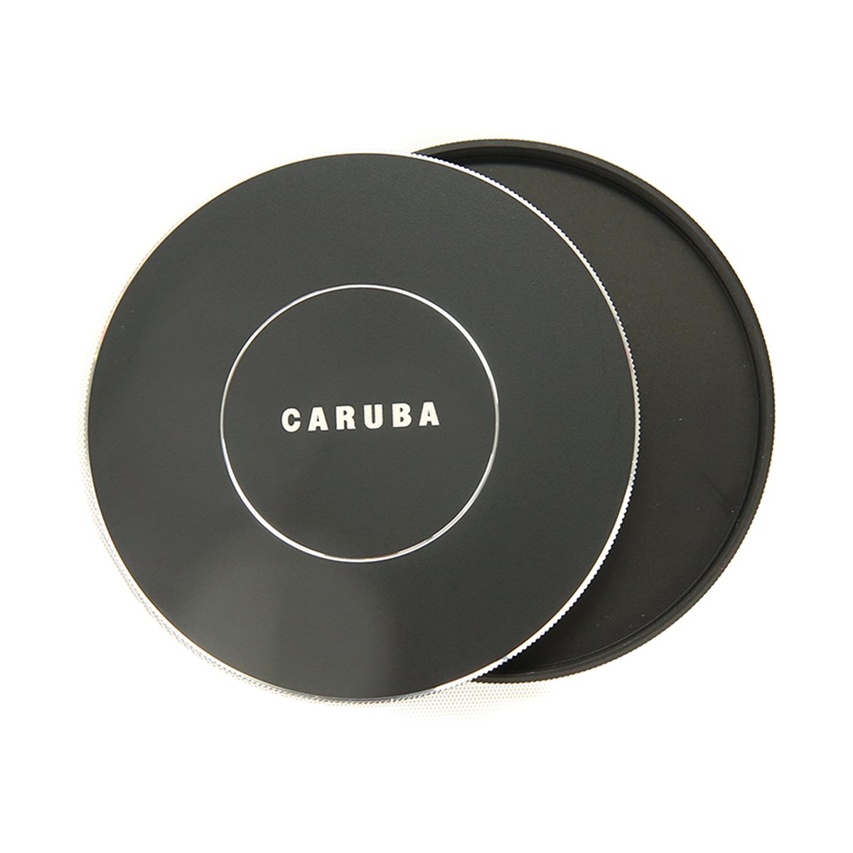 Caruba Metall Filter-Aufbewahrungsset 58mm - Geöffnete runde schwarze Caruba-Verpackung