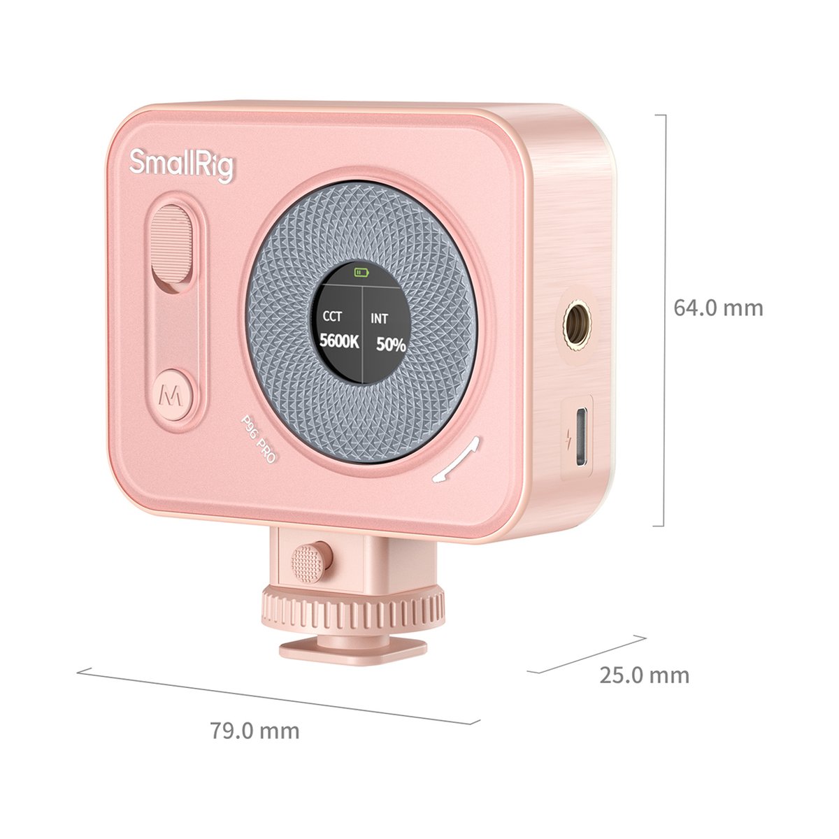 SmallRig 4786 Vibe P96 Pro Mini Pink LED-Videolicht - Produktansicht mit Maßen