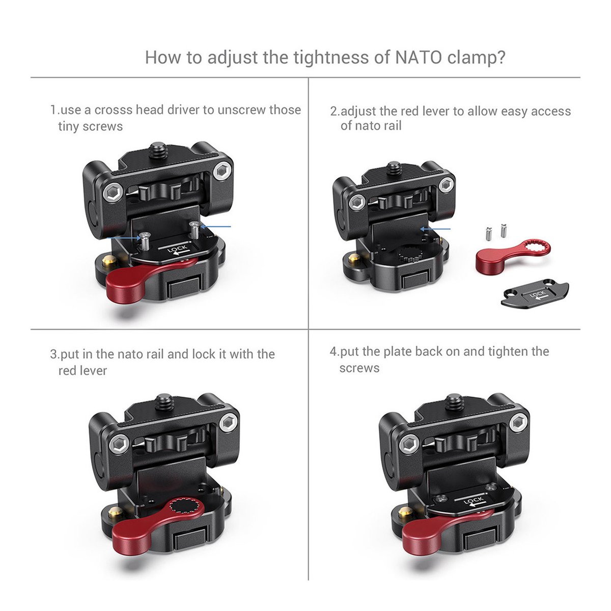 SmallRig 2100 DSLR-Monitorhalter mit NATO-Klemme - Nutzungsanleitung: NATO-Klemme einstellen