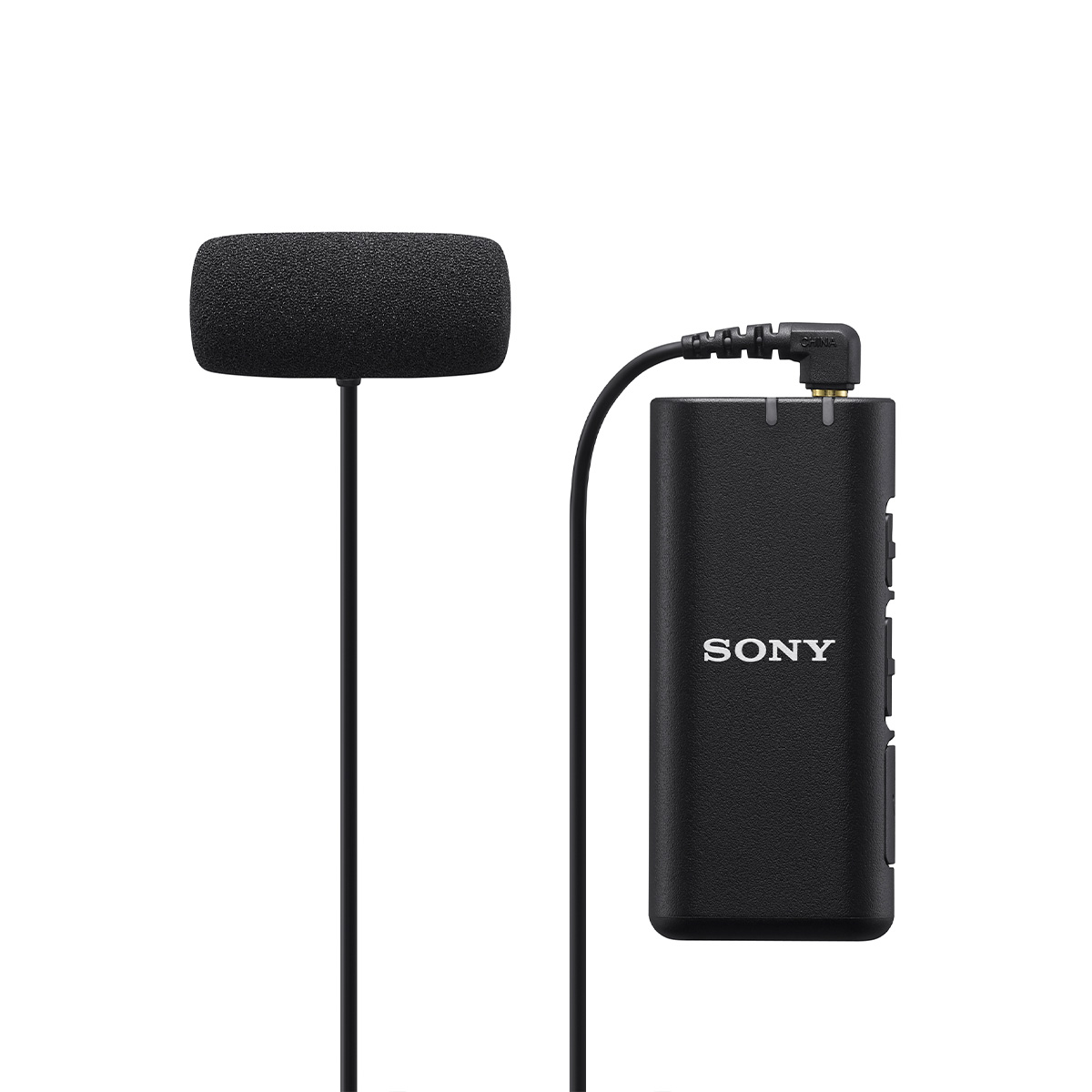 Nahaufnahme des Sony ECM-LV1 Stereo-Ansteckmikrofon an einem Sony Adapter angeschlossen