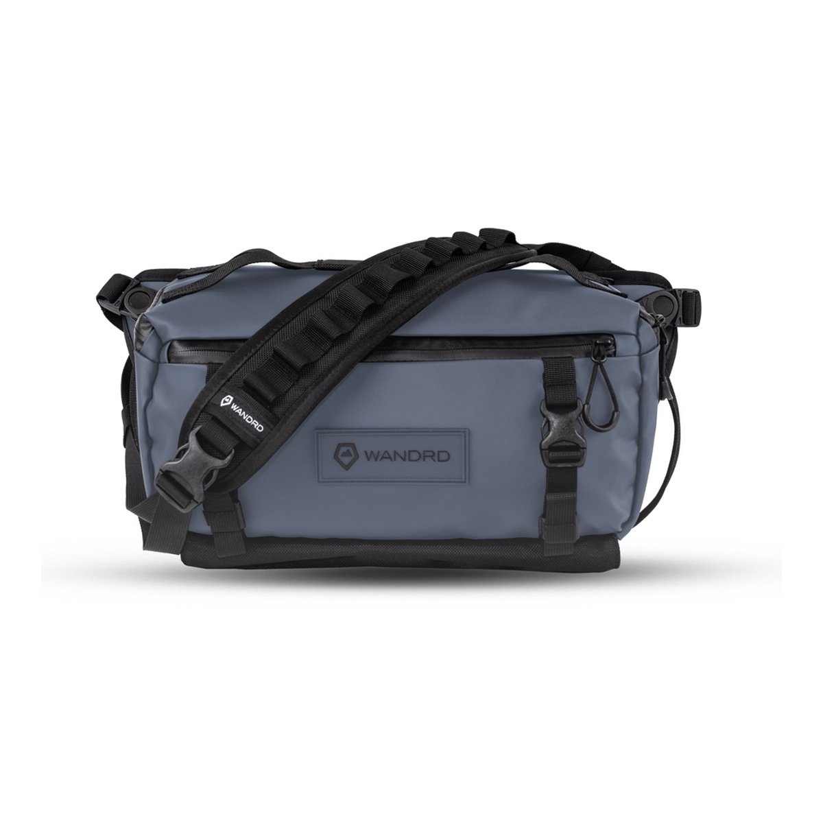 WANDRD ROGUE Sling 9L Aegean Blue - Frontansicht der grauen WANDRD Kameratasche mit Schultergurt