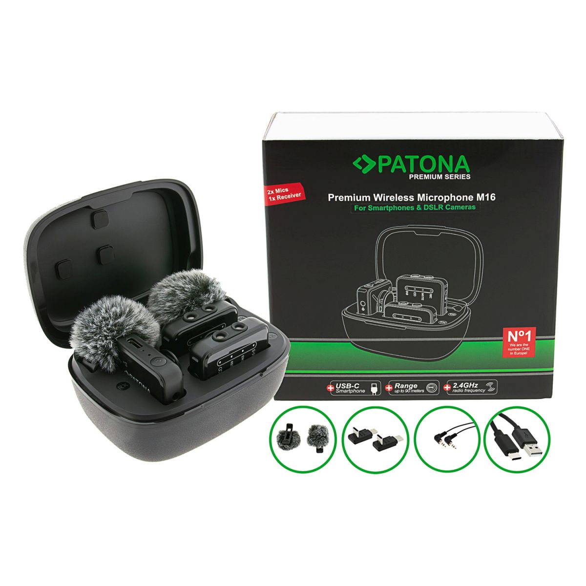 PATONA Premium Wireless Mikrofonset M16 mit 2 Sendern und 1 Empfänger