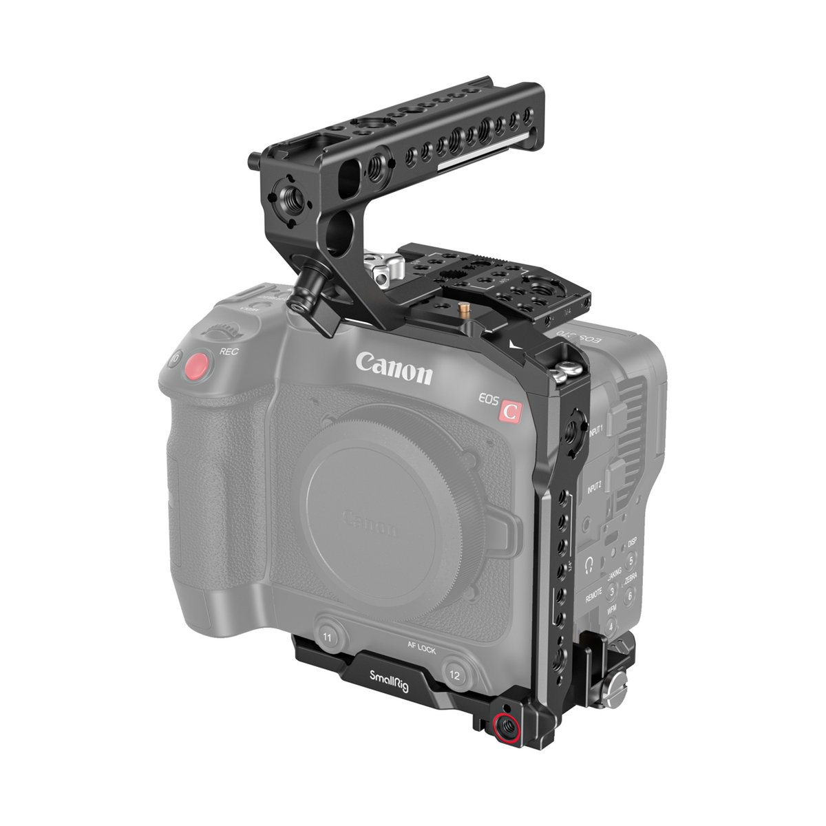 SmallRig 3899 Handheld-Cage Kit f. Canon EOS C70 - Anwendungsbeispiel: Kameracage mit Top-Griff an einer Canon EOS C Kamera montiert. SmallRig 3899 Handheld-Cage Kit f. Canon EOS C70 - Anwendungsbeispiel: Kameracage mit Top-Griff an einer Canon EOS C Kamera montiert.