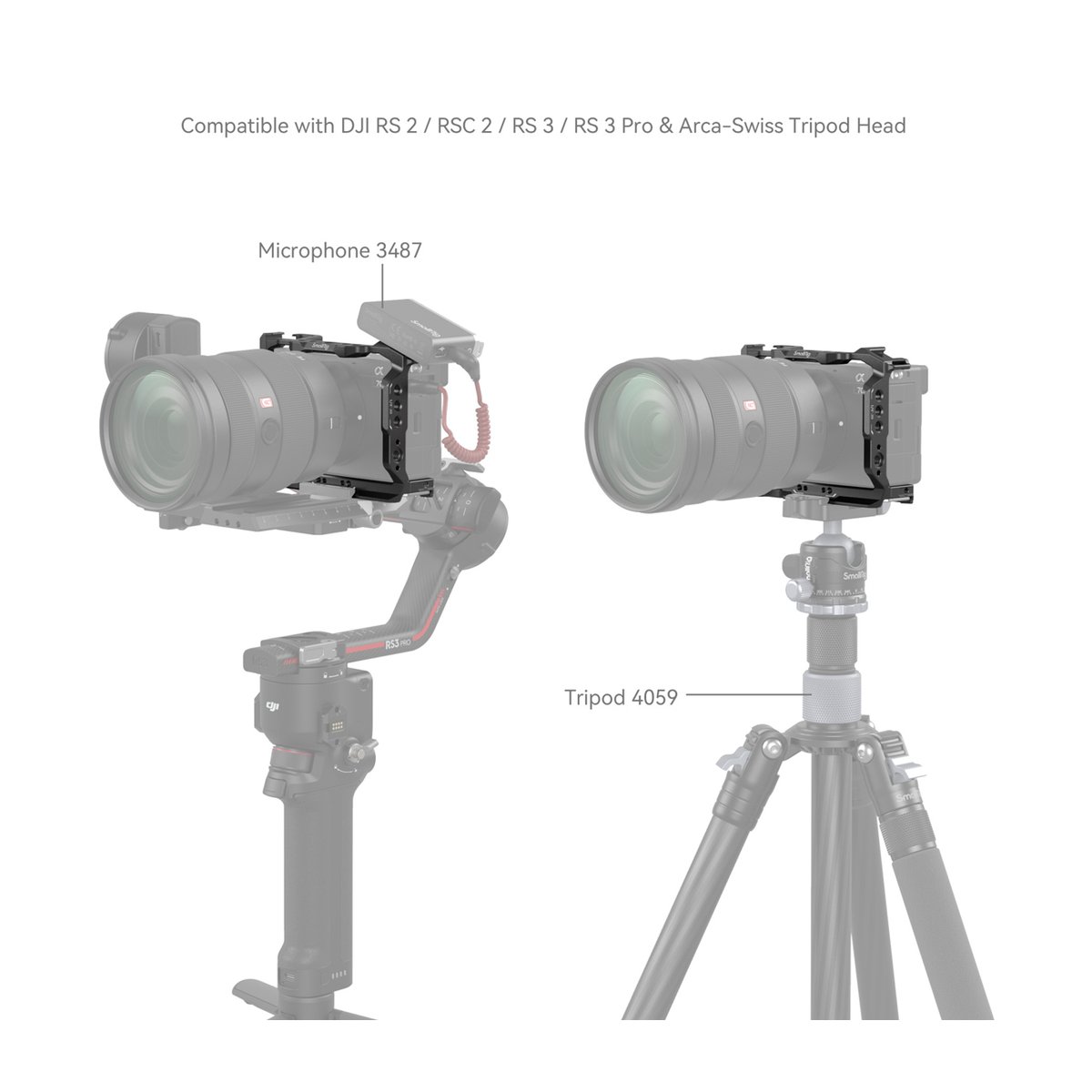 SmallRig 4422 Cage Kit für Sony Alpha 7C II/Alpha 7CR - Anwendungsbeispiel: Kamera mit Cage auf DJI Gimbal & Arca-Swiss Stativ montiert.