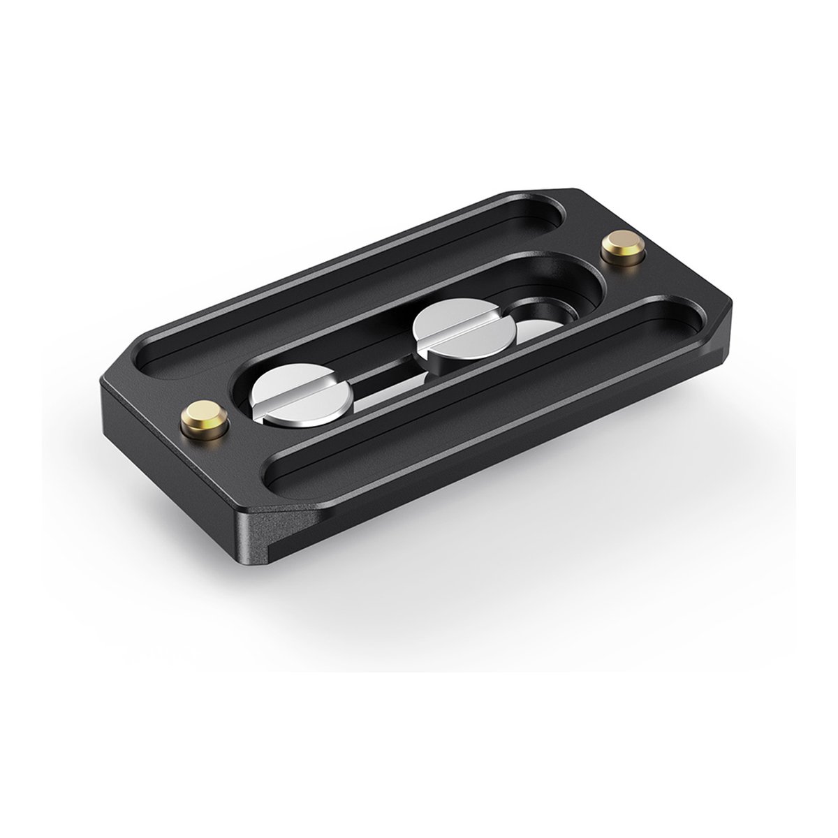 SmallRig 2146B Quick Release Platte Arca-Kompatibilität - Detailansicht: schwarze Schnellwechselplatte mit zwei silbernen Schrauben und goldenen Pins.