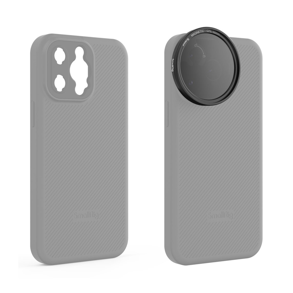 SmallRig 3840C Magnetic Filter Adapter Ring (M Mount) - Graues Smartphone-Case: Ansicht mit leerem Kameraausschnitt und mit montiertem Magnetfilter.