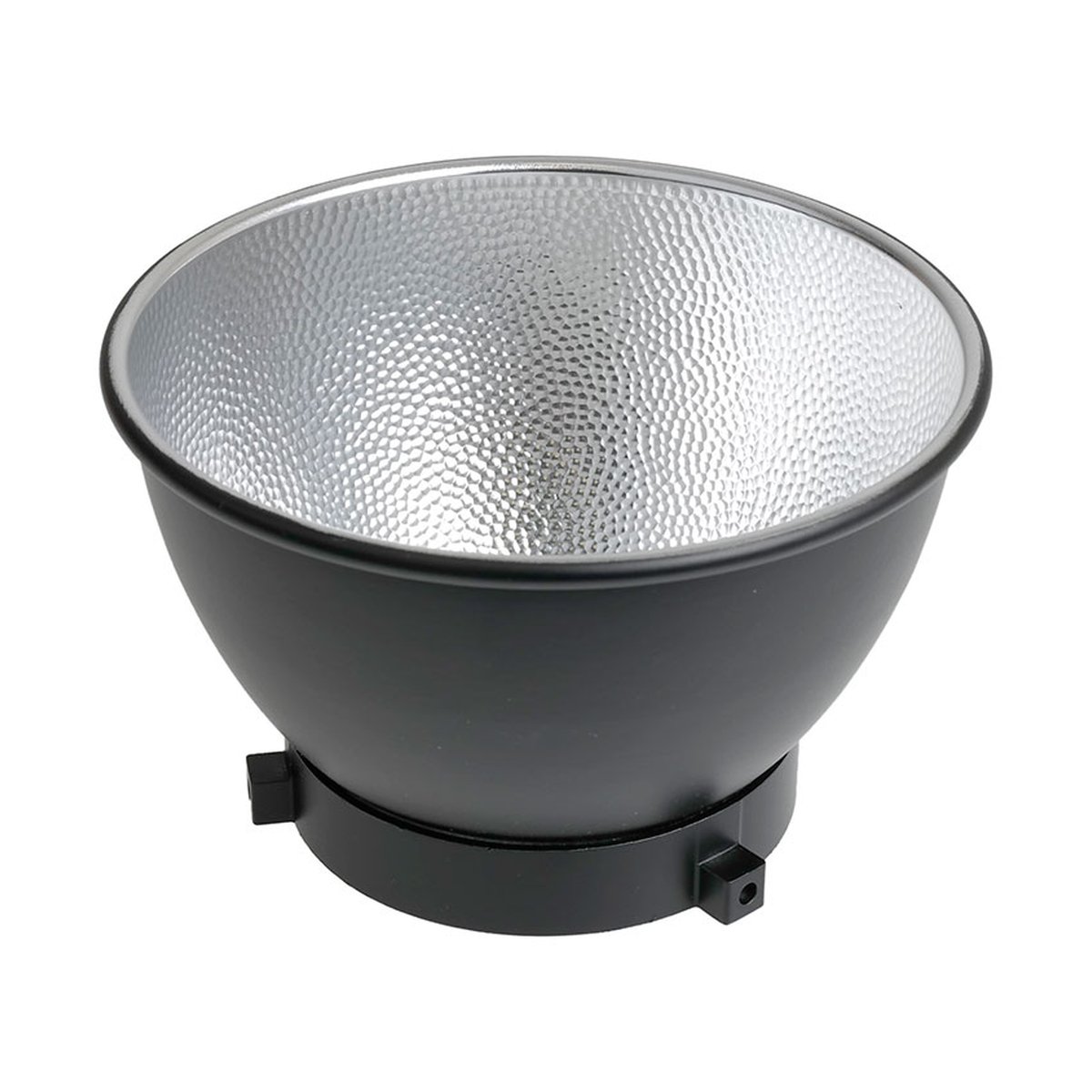 Godox Standaard Reflector 6" Bowens mount - Schräge Ansicht eines schwarzen Beauty Dish Reflektors mit texturierter silberner Innenseite.