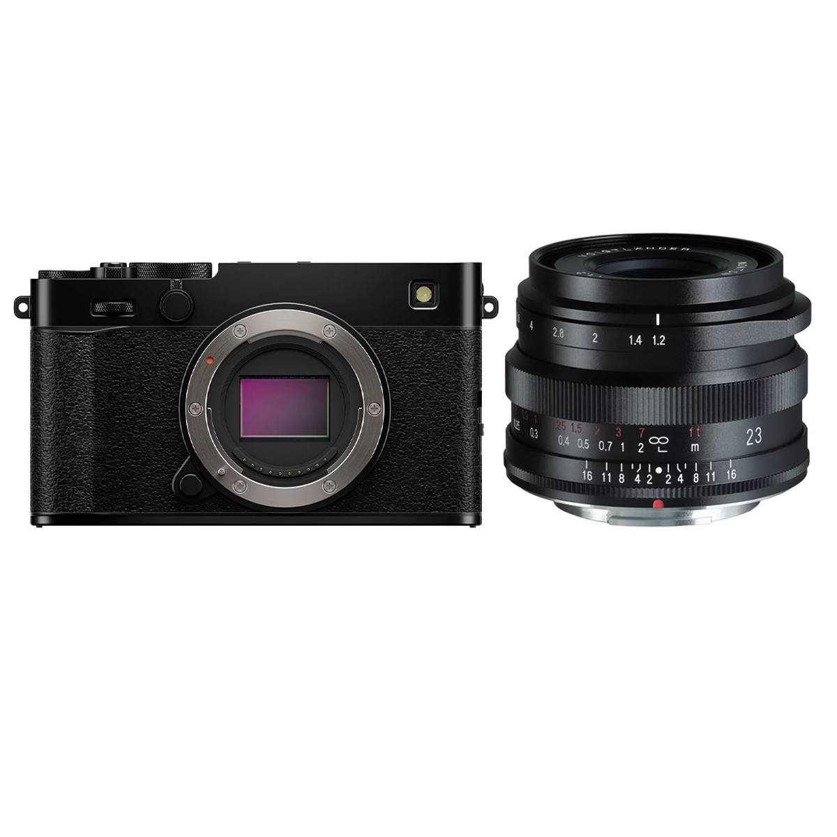 Fujifilm X-E5 Schwarz mit Voigtländer 23mm 1:1,2 Nokton Schwarz