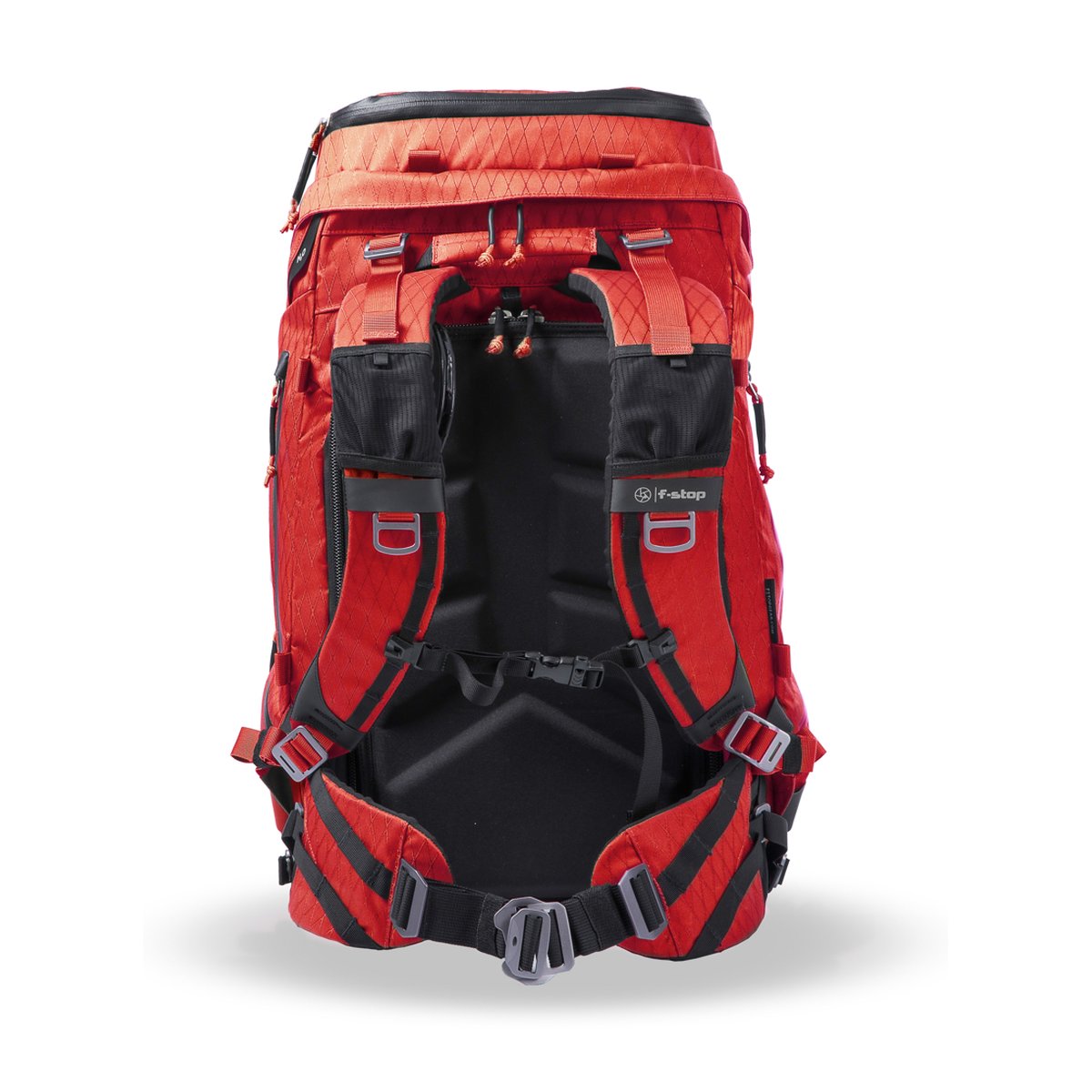 F-Stop DuraDiamond Tilopa - Magma - Rückansicht des roten Rucksacks mit Tragesystem und gepolstertem Rücken F-Stop DuraDiamond Tilopa - Magma - Rückansicht des roten Rucksacks mit Tragesystem und gepolstertem Rücken