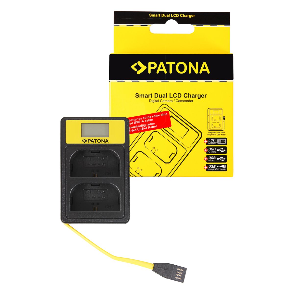 Patona Dual LCD USB Ladegerät Canon LP-E6