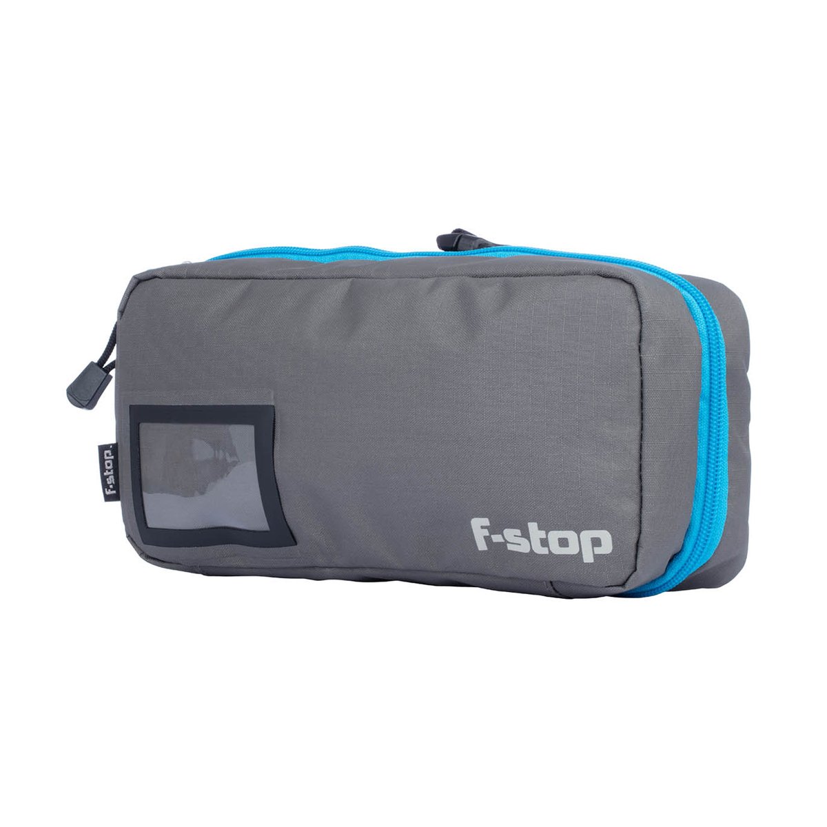 F-Stop Accessory Pouch Medium Gargoyle (Grau) / Blauer Reissverschluss - F-stop Zubehörtasche in Grau mit blauem Reißverschluss, Frontansicht