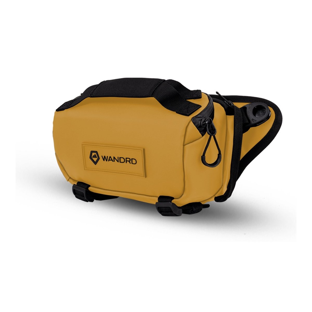 WANDRD ROGUE Sling 3L Dallol Yellow - Schrägansicht des senfgelben WANDRD Kamerawürfels