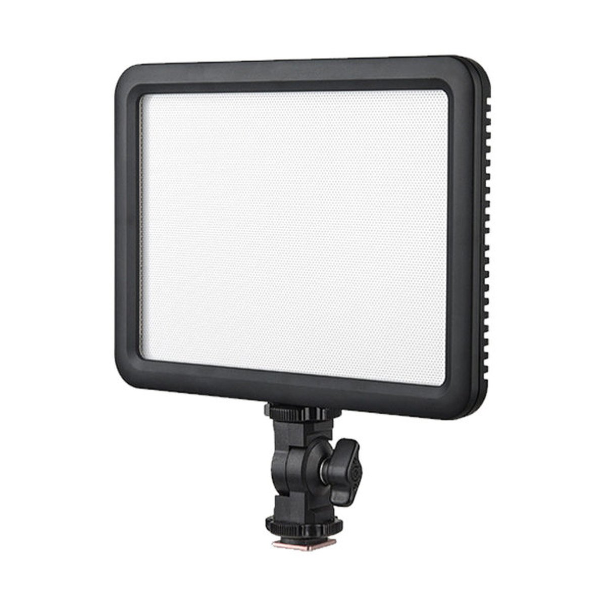 Godox Led P120C - Frontansicht der LED-Videoleuchte mit Diffusor und Hot-Shoe-Halterung