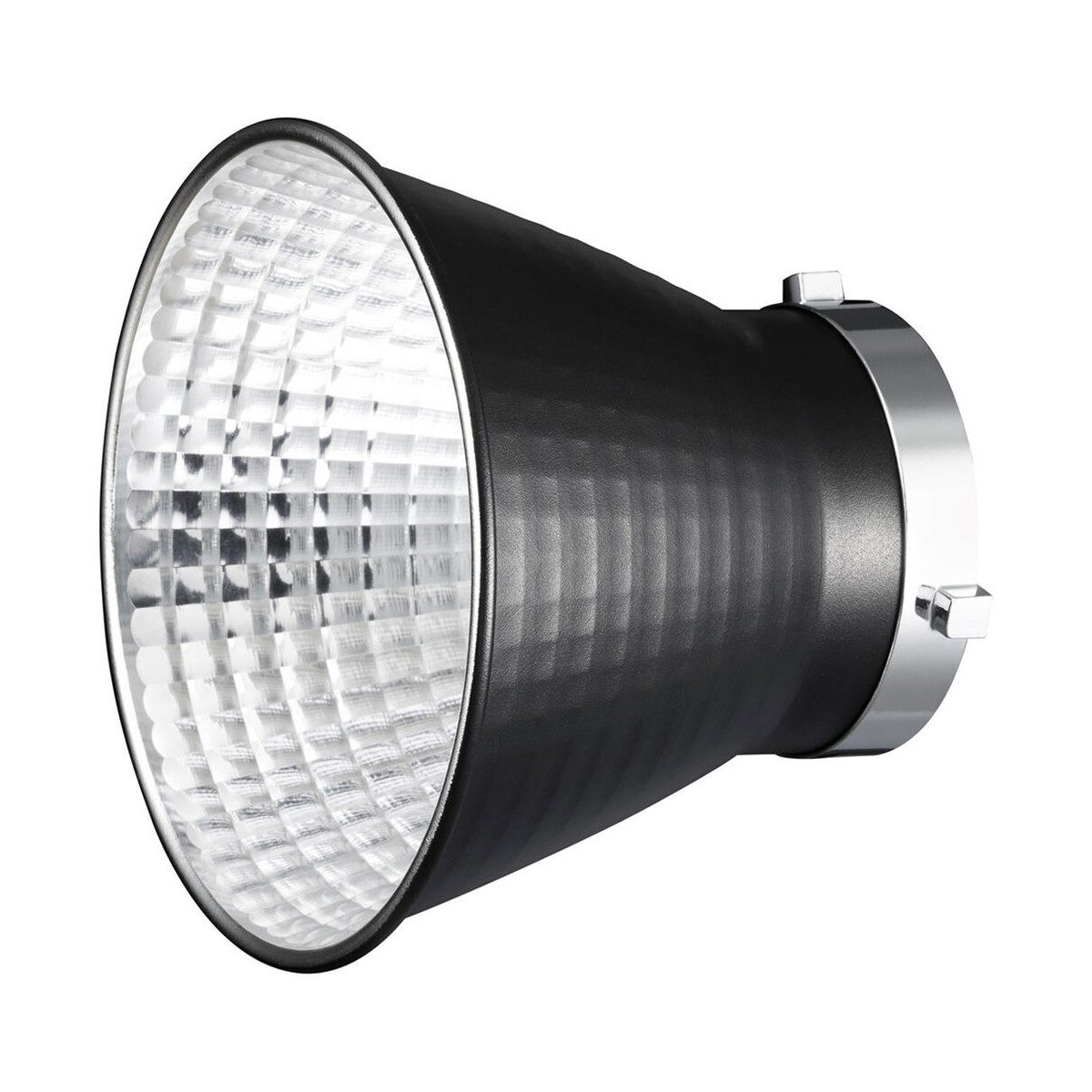 Godox Reflektor Disc für LED Video Licht - Frontansicht: Schwarzer konischer Reflektor mit silberner Wabenstruktur innen.