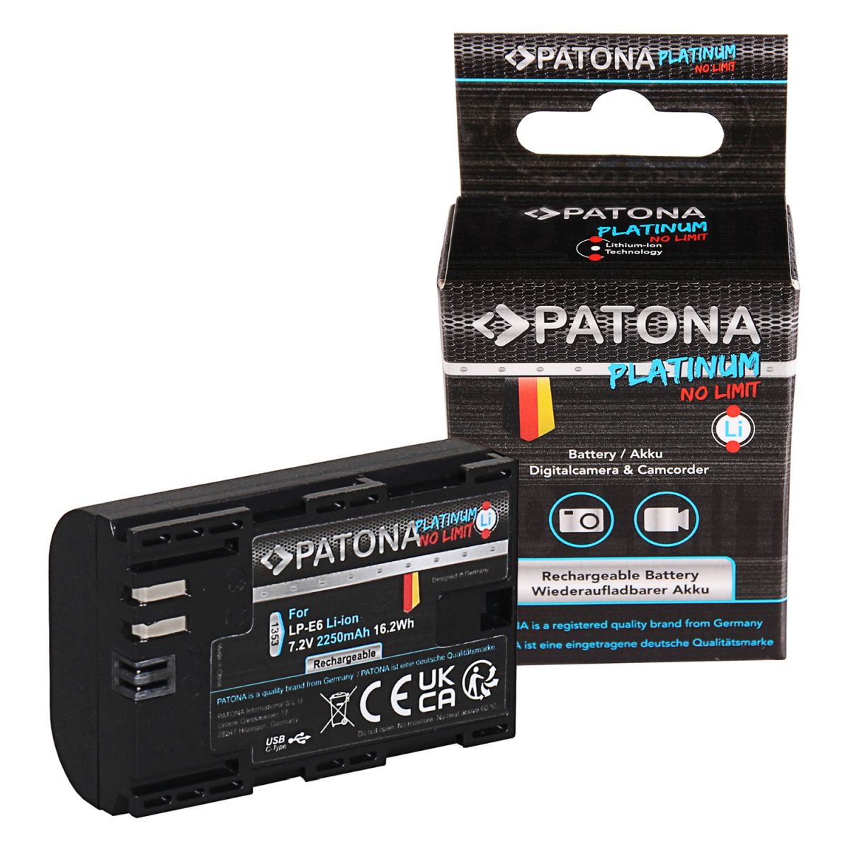 Patona Platinum Akku Canon LP-E6 Mit USB-C Input Patona Platinum Akku Canon LP-E6 Mit USB-C Input
