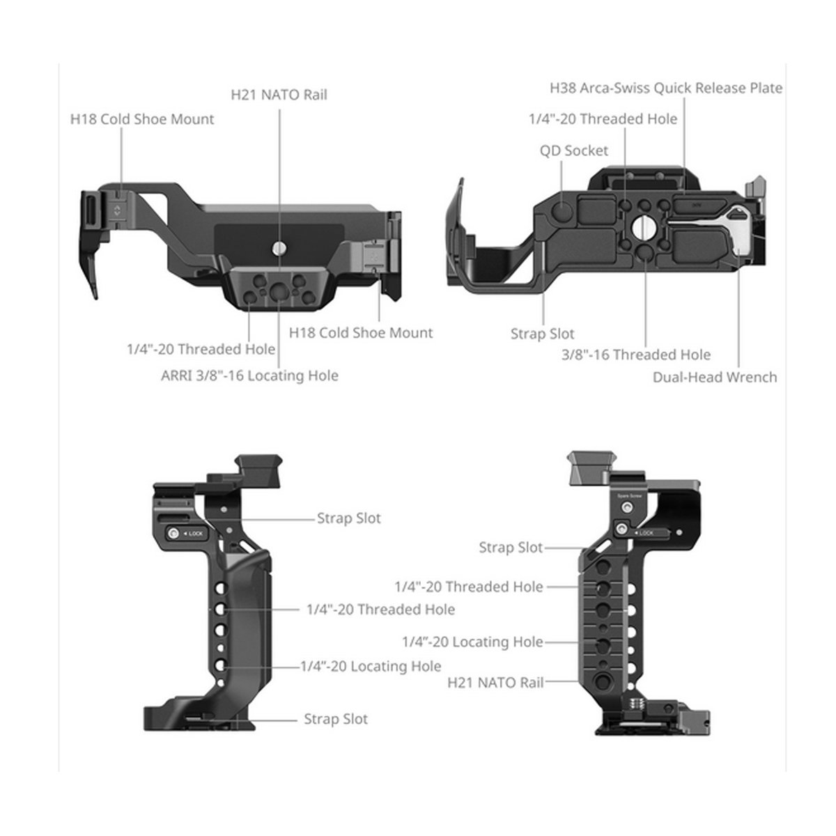 SmallRig 4903 Cage Kit für Panasonic LUMIX S1R II - Technische Übersicht der Features und Montagepunkte