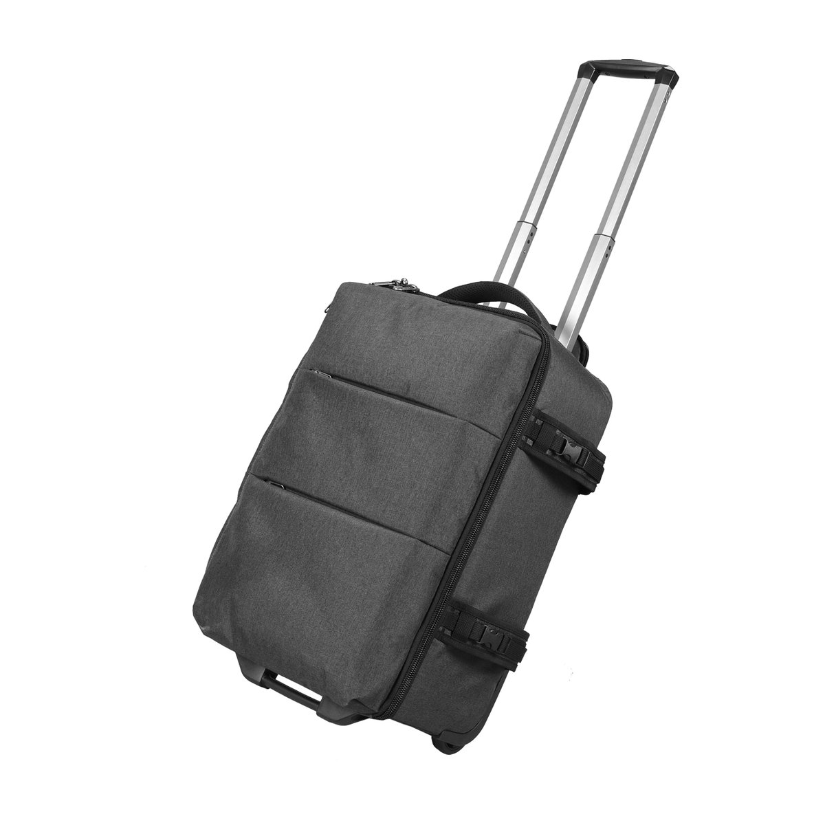Godox (CB-17) Rolltasche AD1200 Pro - Schräger Blick auf dunkelgrauen Rollkoffer mit ausgefahrenem Griff und vorderen Reissverschlusstaschen. Godox (CB-17) Rolltasche AD1200 Pro - Schräger Blick auf dunkelgrauen Rollkoffer mit ausgefahrenem Griff und vorderen Reissverschlusstaschen.