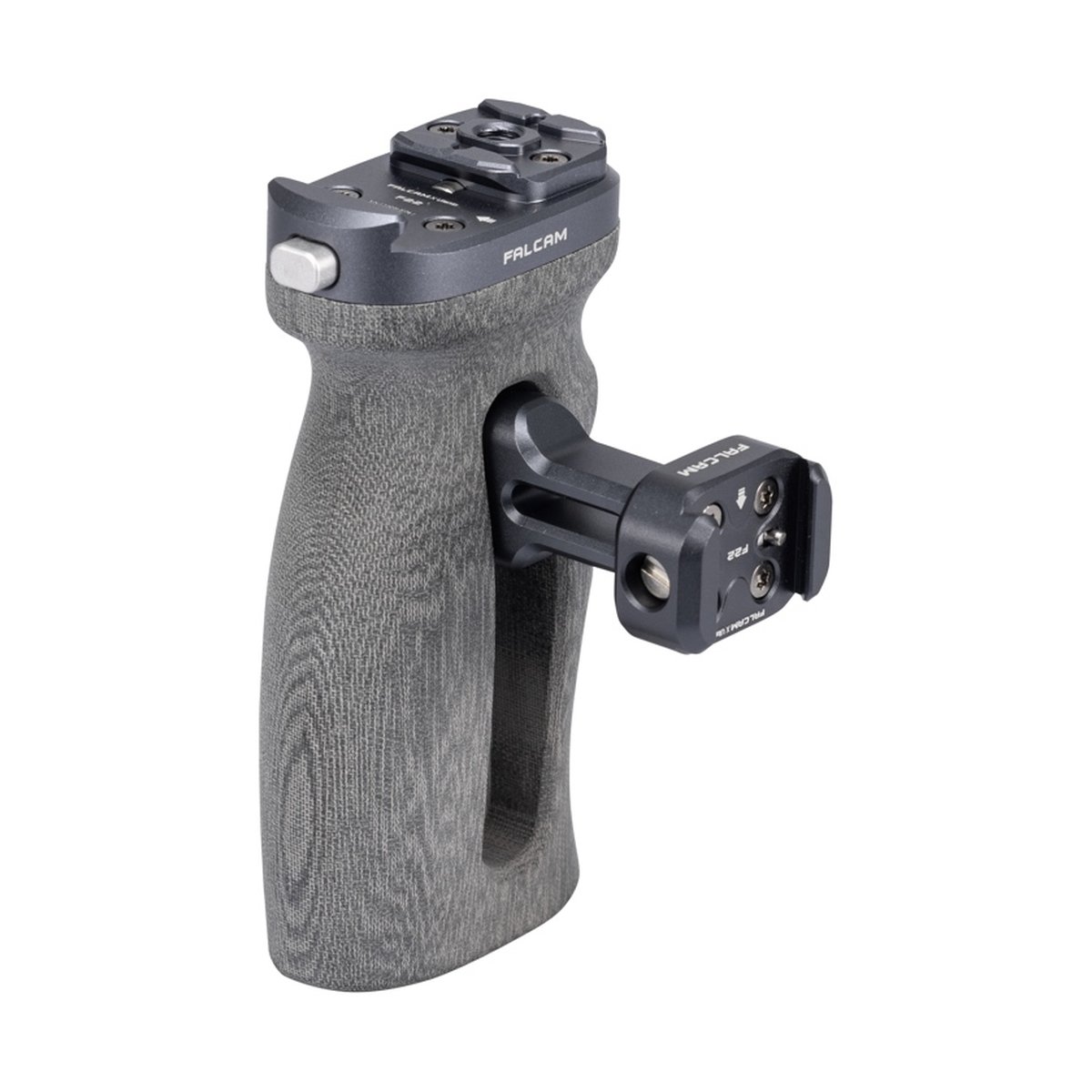 Falcam F22 Side Hand Grip 2565 - Perspektivansicht des Falcam Kamera-Handgriffs mit seitlichem Befestigungsarm.