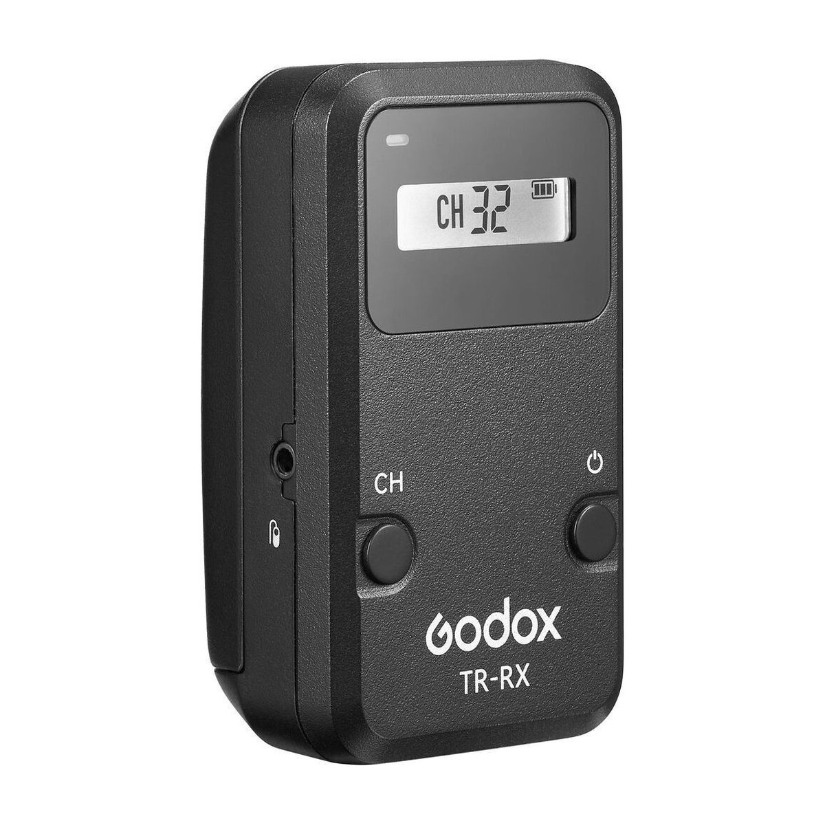 Godox Digital Timer Remote TR-N3 Nikon - Frontale Ansicht des Godox TR-RX Funkempfängers mit beleuchtetem Display (Kanal 32) und Tasten.