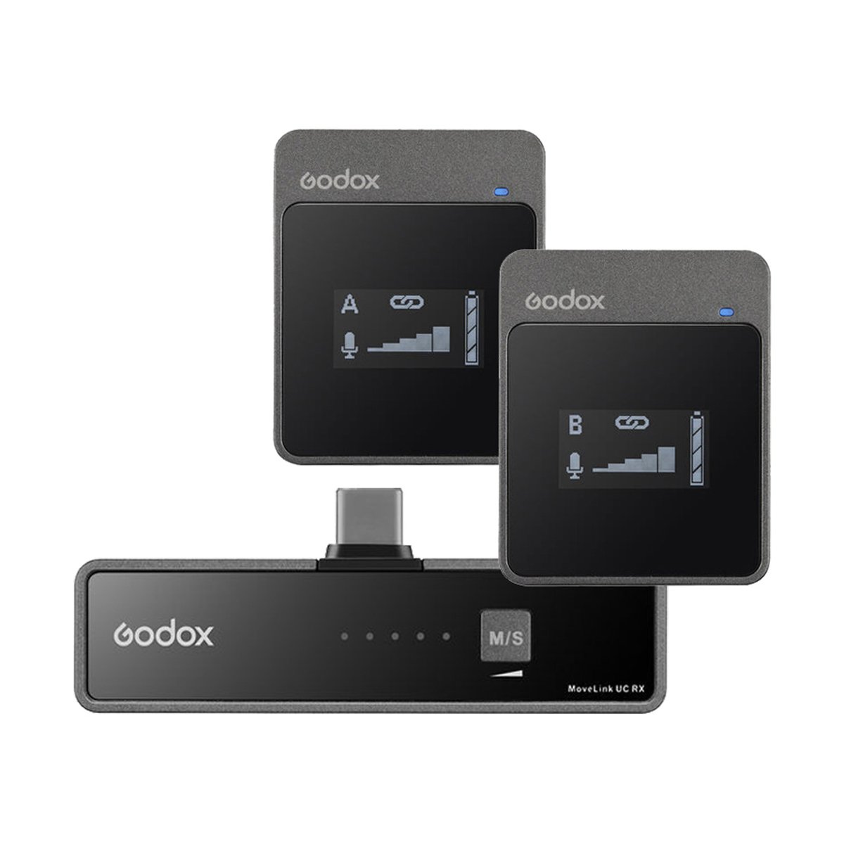 Godox MoveLink UC2 USB-C - Lieferumfang: Godox MoveLink UC RX Funkmikrofon-System mit 2 Sendern und 1 Empfänger.