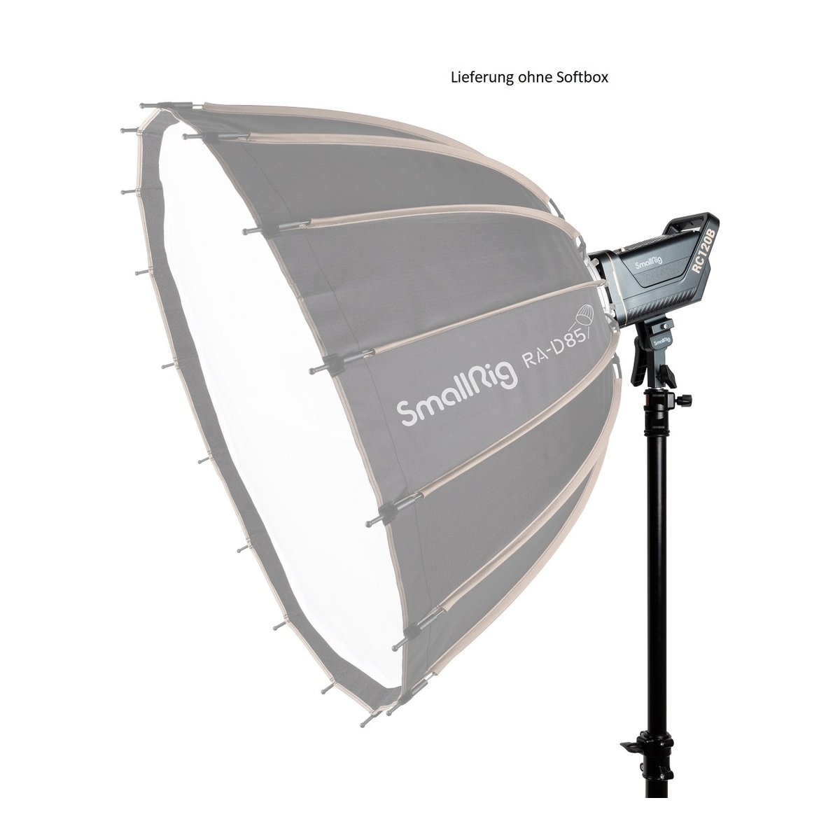 SmallRig 3612 RC 120D Tageslicht LED-Videoleuchte - Anwendungsbeispiel: SmallRig Studioleuchte RC120B mit RA-D85 Softbox auf Stativ.