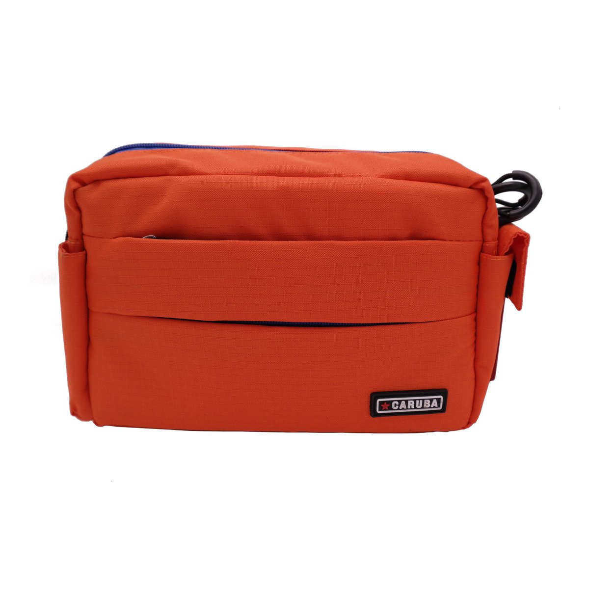 Caruba Compex 100 Orange - Frontansicht der orangefarbenen Tasche mit Reißverschluss und Caruba Logo. Caruba Compex 100 Orange - Frontansicht der orangefarbenen Tasche mit Reißverschluss und Caruba Logo.
